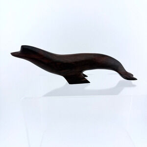 Vintage Hand Craved Wooden Seal Sea Lion Figurines MCM Rustic Decor 7 in